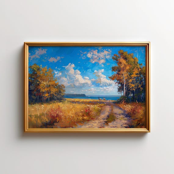 Wild Deer Painting Of Autumn Lake Huron Wall Art Manitoulin Island Wildlife Canada