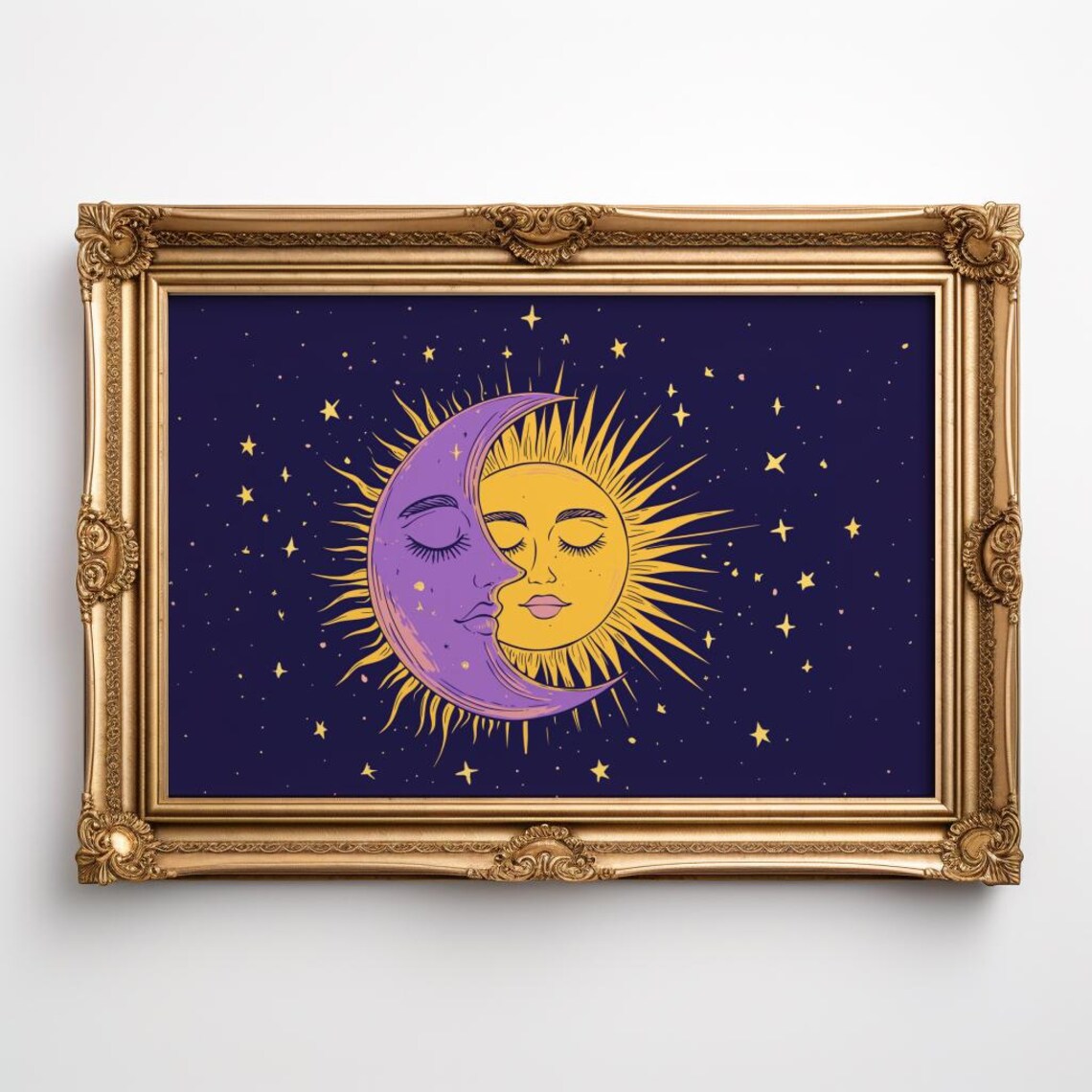 Celestial Moon and Sun Art Print, Starry Sky - Image 2