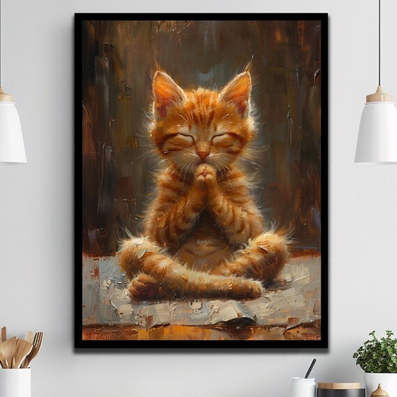 Yoga Poses Wall Art Meditation Gifts Funny Cat Yoga Gifts Wall Art Cute Cat Cat Print Framed Artwork Christmas Gift Wall Art
