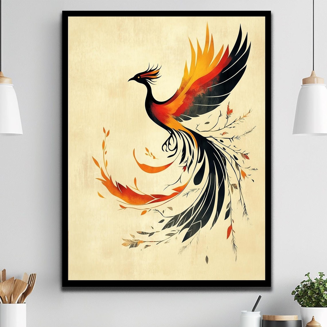 Majestic Phoenix Rising from Flames Elegant Firebird Art Print