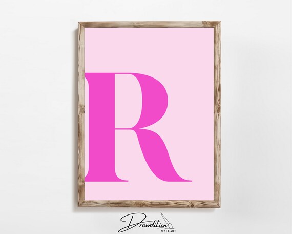 Letter R Hot Pink Monogram Initial Typography Teen Room Print