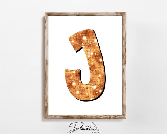 Disco Orange Letter J Print Orange Trendy Personalized Monogram Wall Art Disco Cowgirl Dorm Decor Preppy Poster Teen Room