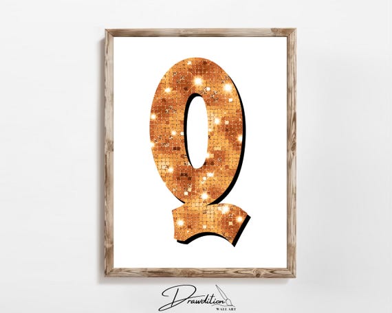 Disco Orange Letter Q Print Orange Trendy Personalized Monogram Wall Art Disco Cowgirl Dorm Decor Preppy Poster Teen Room