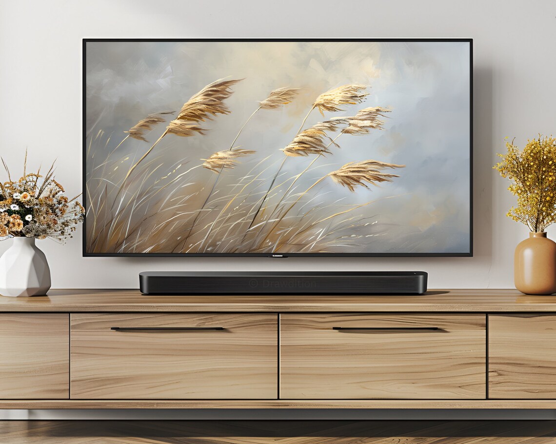 Neutral Reeds Grass Painting Coastal Beige Nature Landscape Wall Art Print - Image 5