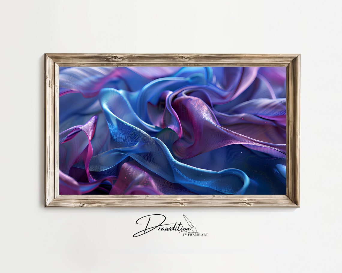 Blue Purple Flowing Silk Waves Rich Jewel Tone 3D Abstract Wall Art