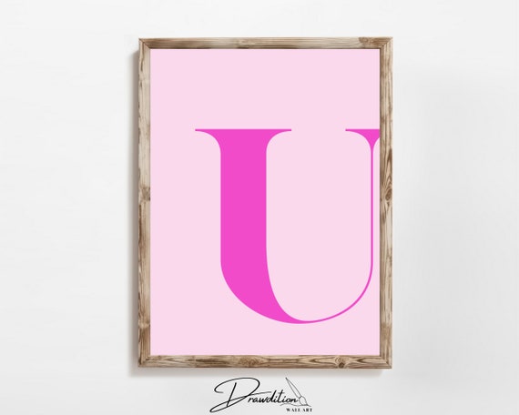 Letter U Wall Art Preppy Room Decor U Initial Poster Cute Apartment Decor College Dorm Decor Light Pink Art Teen Girl Room