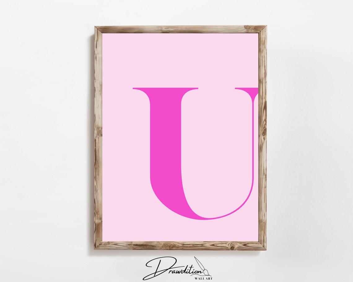 Pink Letter U Monogram Initial Poster Preppy Teen Girl Bedroom Dorm Wall Decor