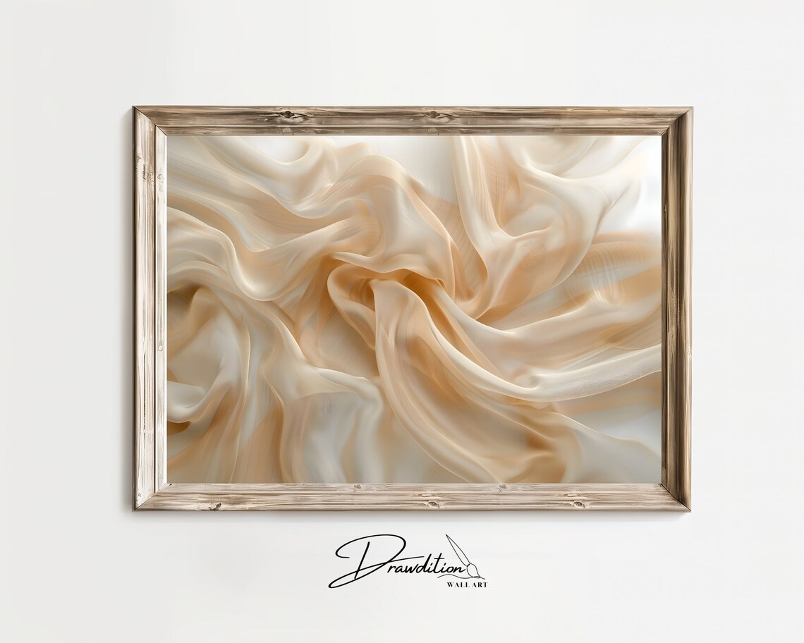 Cream Beige Flowing Silk Abstract Art Print Neutral Modern Wall Decor Poster