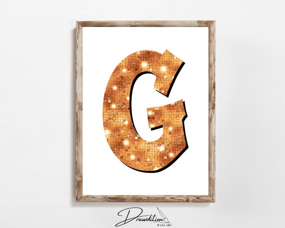 Disco Orange Letter G Print Orange Trendy Personalized Monogram Wall Art Disco Cowgirl Dorm Decor Preppy Poster Teen Room