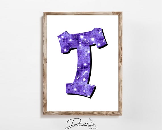 Disco Indigo Letter T Print Purple Trendy Personalized Monogram Wall Art Disco Cowgirl Dorm Decor Preppy Poster Teen Room