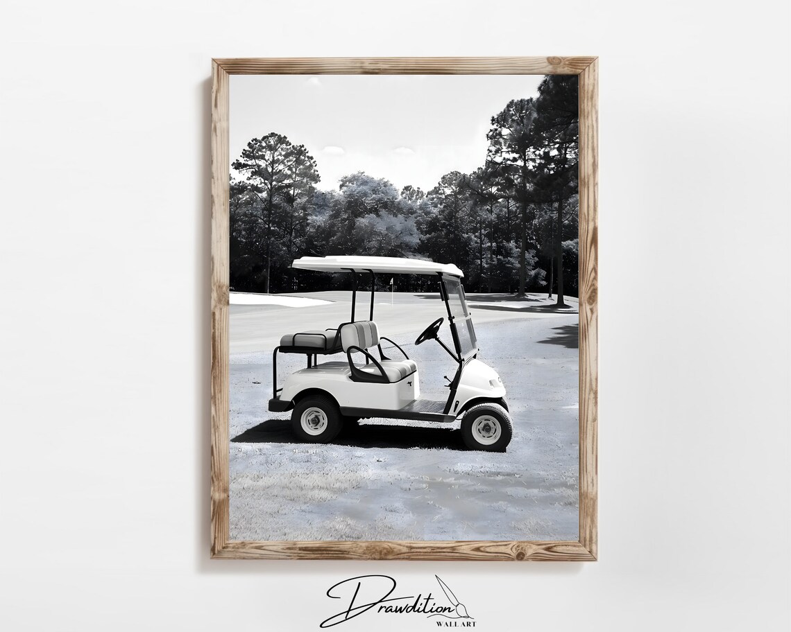 Golf Cart Minimalist Art Print, Black and White