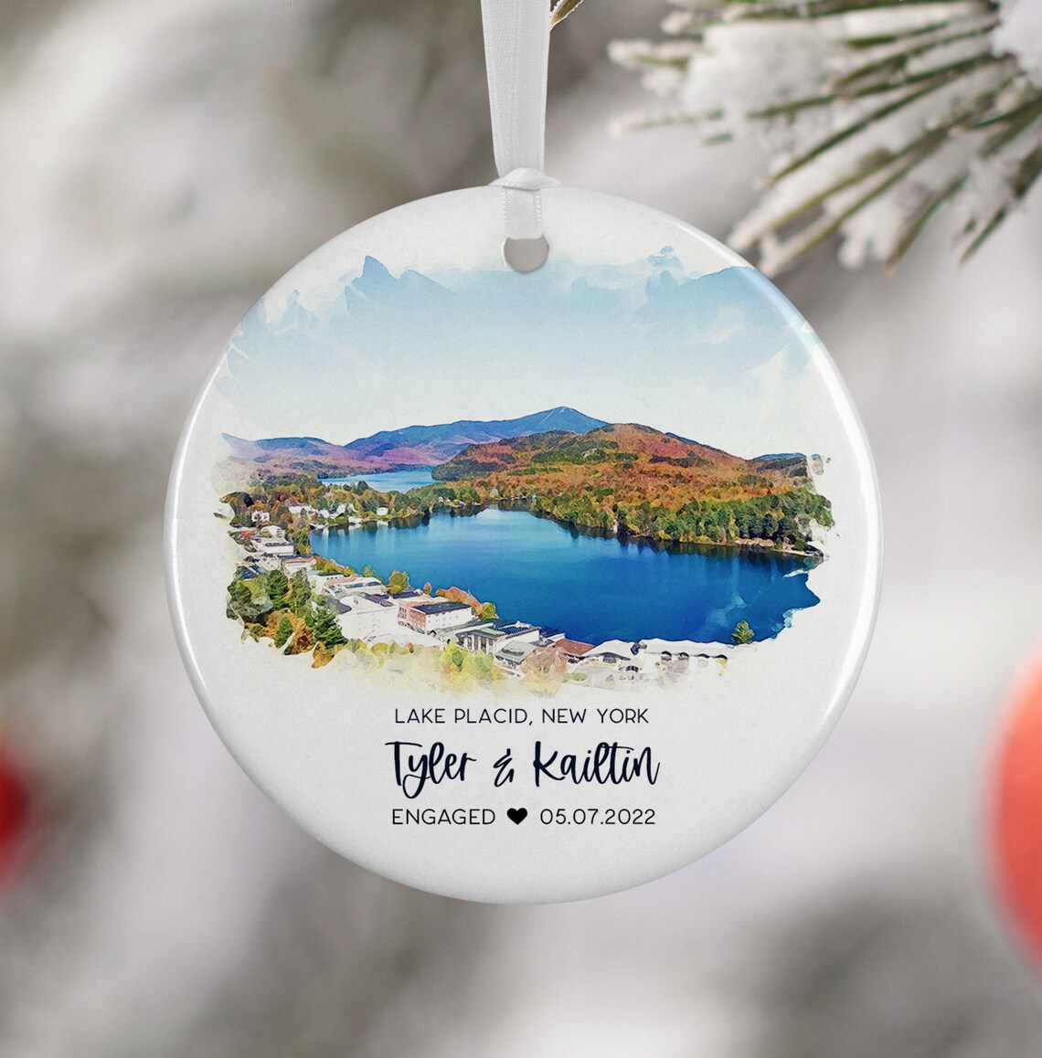 Lake Placid Watercolor Travel Poster, Engagement Gift