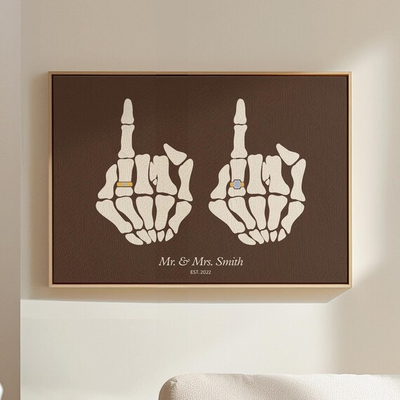 Mr And Mrs Skeleton Hands Funny Couple Anniversary Gothic Wedding Print