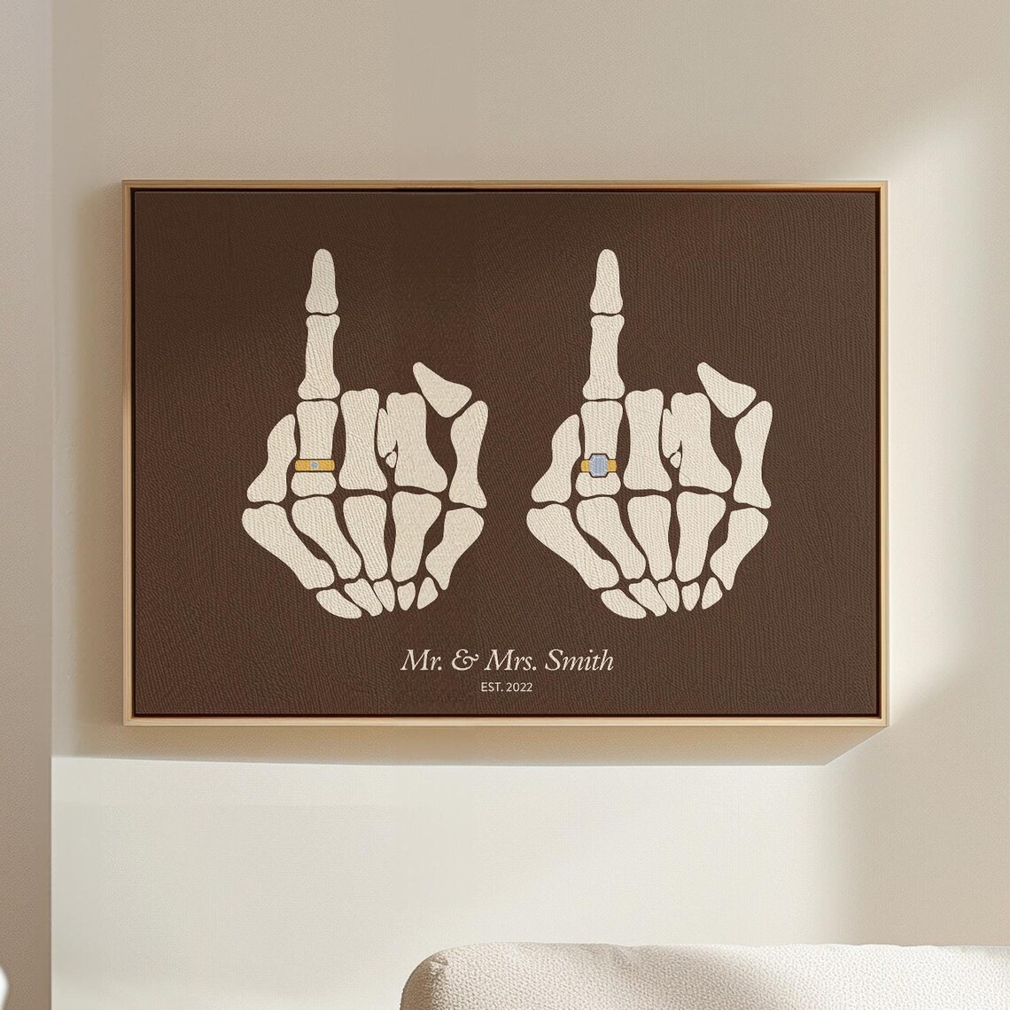 Mr And Mrs Skeleton Hands Funny Couple Anniversary Gothic Wedding Print