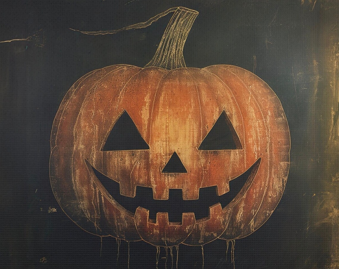 Moody Vintage Jack O Lantern Portrait Dark Crackled Halloween Poster