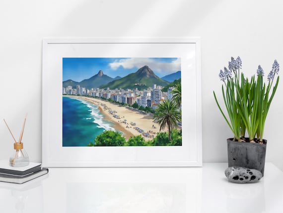 Copacabana Beach Rio de Janeiro Brazil Watercolor Coastal Poster