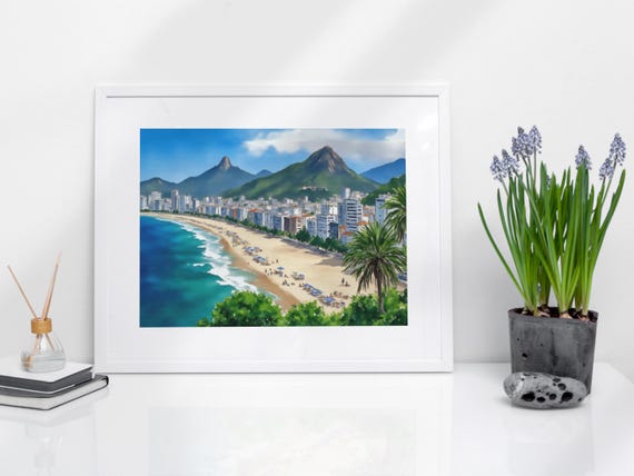 Copacabana Beach Watercolor Art Print Rio De Janeiro Brazil Carnival Travel South America Poster Wall Souvenir Gift