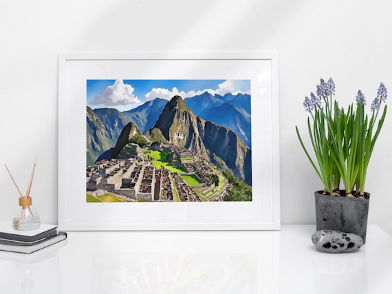 Machu Picchu Peru Watercolor Ancient Ruins Mountain Travel Poster