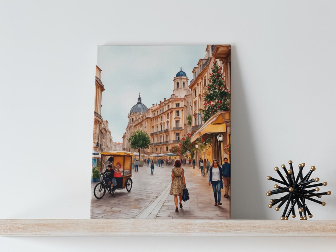 European Boulevard Watercolor Street Scene Grand City Canvas Wall Art