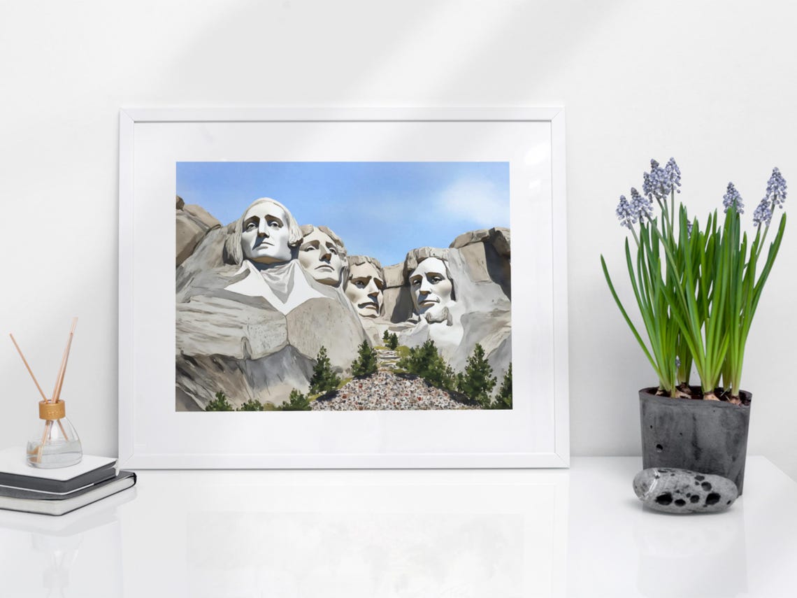 Mount Rushmore Watercolor Four Presidents Mountain Art Poster