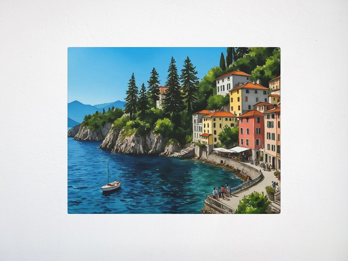 Lake Como Italy Waterfront Promenade Sailboat Painting Poster