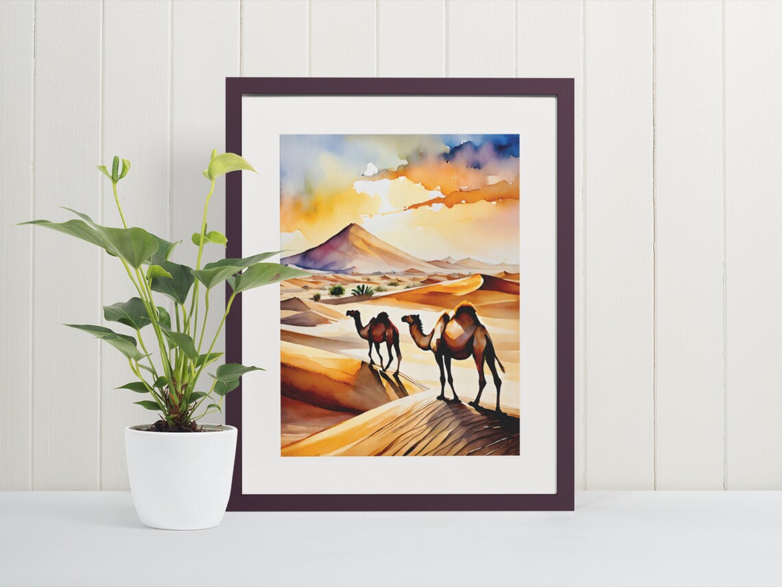 Sahara Desert Watercolor Art Print, Egypt Morocco Travel