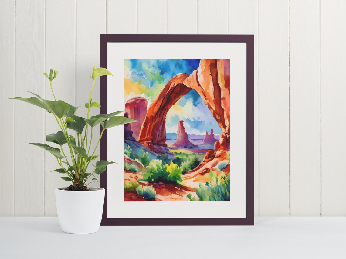 Arches Watercolor Art Print, Utah Desert National Park