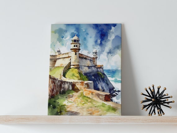 Castillo San Felipe Del Morro Watercolor Art Canvas Juan Wall Travel Puerto Rico Poster Beach Coastal Summer