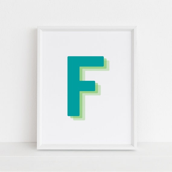 Retro 3D Letter F Monogram Alphabet Print