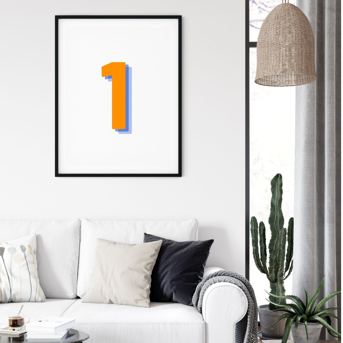 Retro 3d Number 1 Print Monogram One Print Orange And Navy Number First Initial Poster Birthday Age Print Wall Art - Image 3