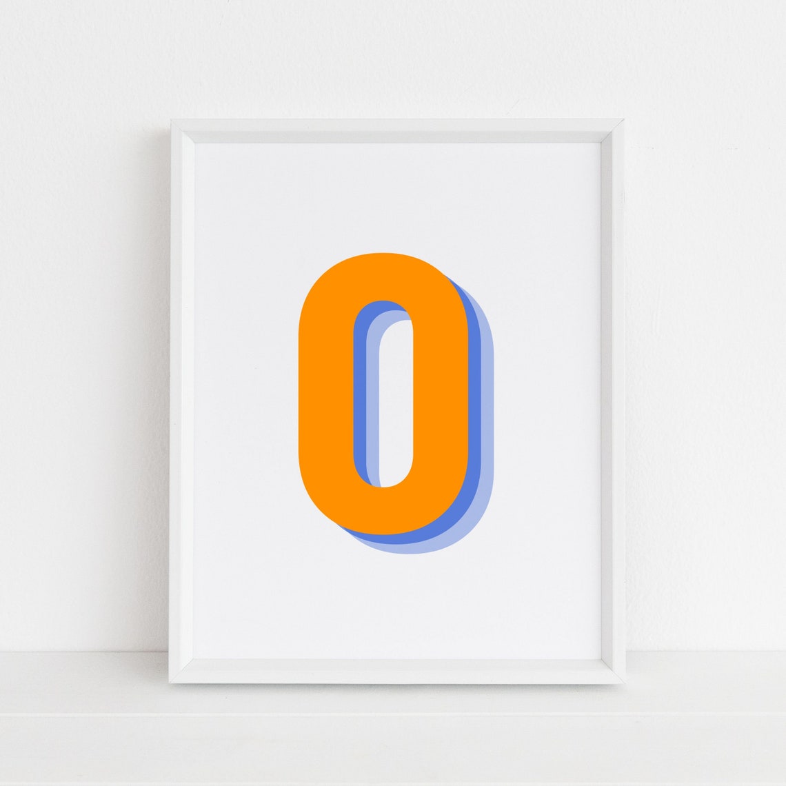 Retro 3d Number 0 Print Monogram Number Zero Print Orange And Navy Number Initial Poster Birthday Age Print Wall Art