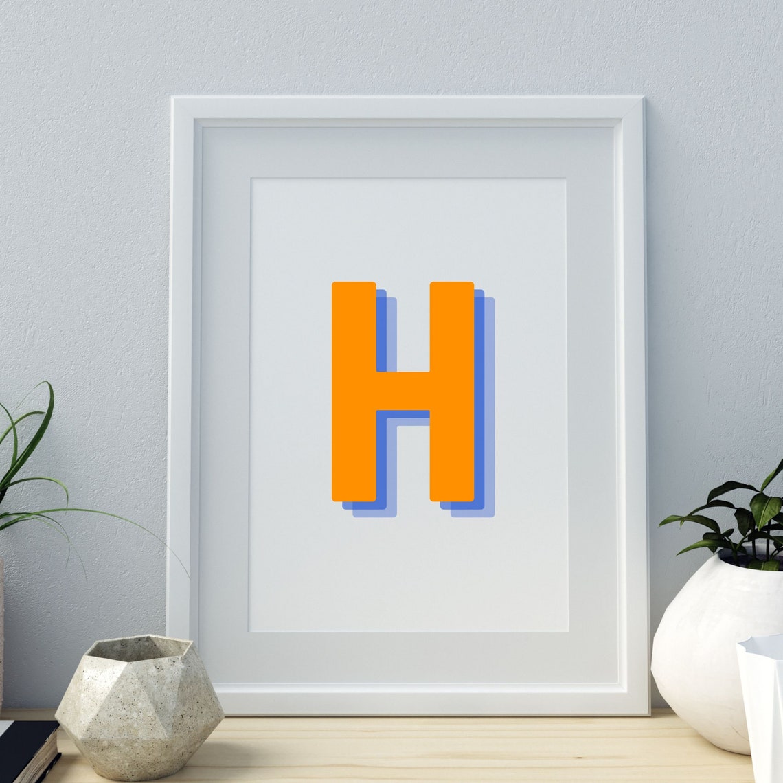 Retro 3D Letter H Monogram Art Print - Image 3