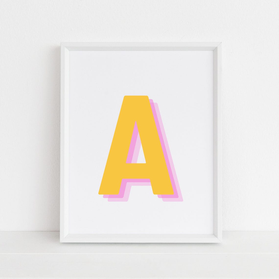 Retro 3d A Alphabet Art Letter A Print Bold Typography In Yellow And Pink Initial Wall Art Initial A Retro Wall Decor