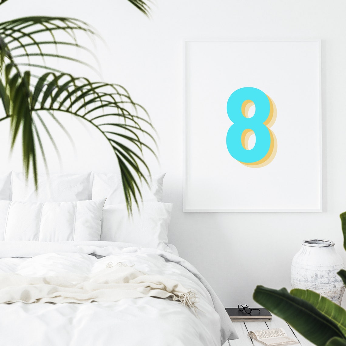 Number 8 Retro Neon Blue Poster - Image 3