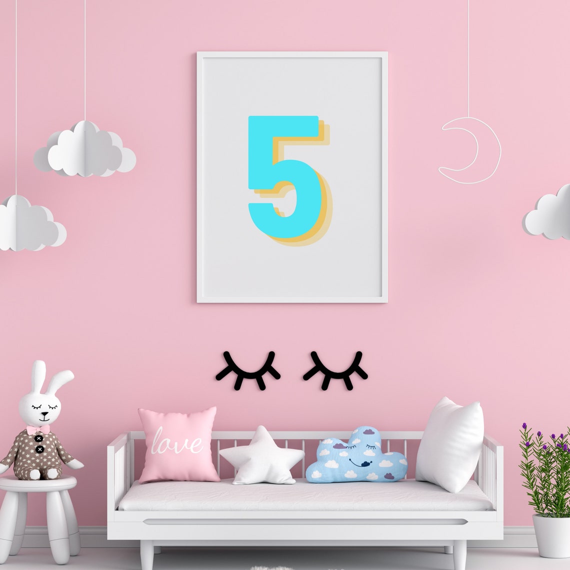 Retro 3D Neon Blue Number 5 Poster - Image 5
