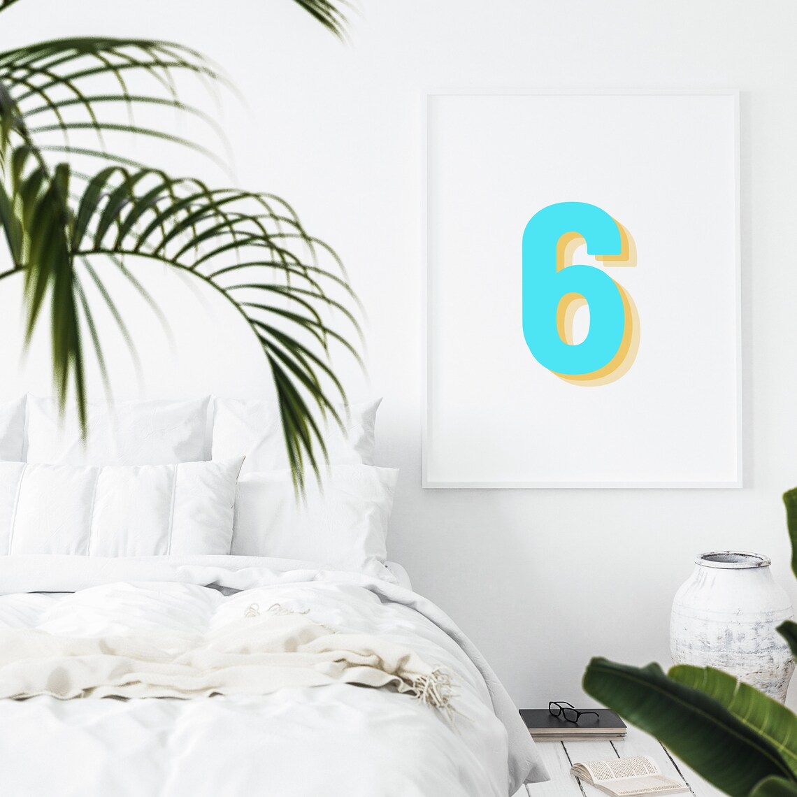 Retro 3D Neon Blue Number 6, Birthday Age Poster - Image 4