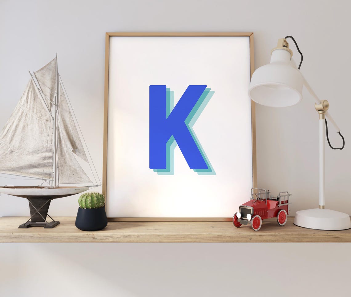 Retro 3D Blue Letter Alphabet Art Print - Image 3