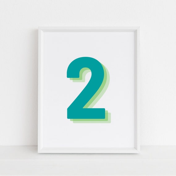 Retro 3d Green Number 2 Print Monogram Number Two Print Green Digit Birthday Age Print Baby Letter Poster Wall Art