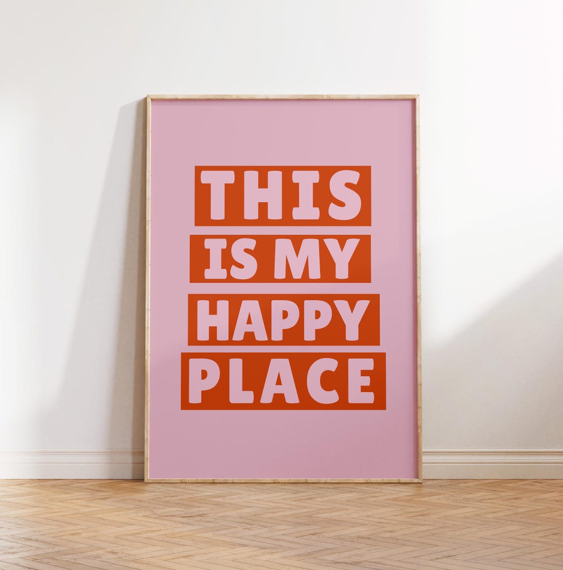 This Is My Happy Place Bold Orange Typography Bright Pink Poster