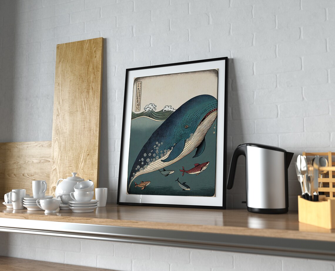 Whale And Fish Ukiyo-E Art Print - Image 4