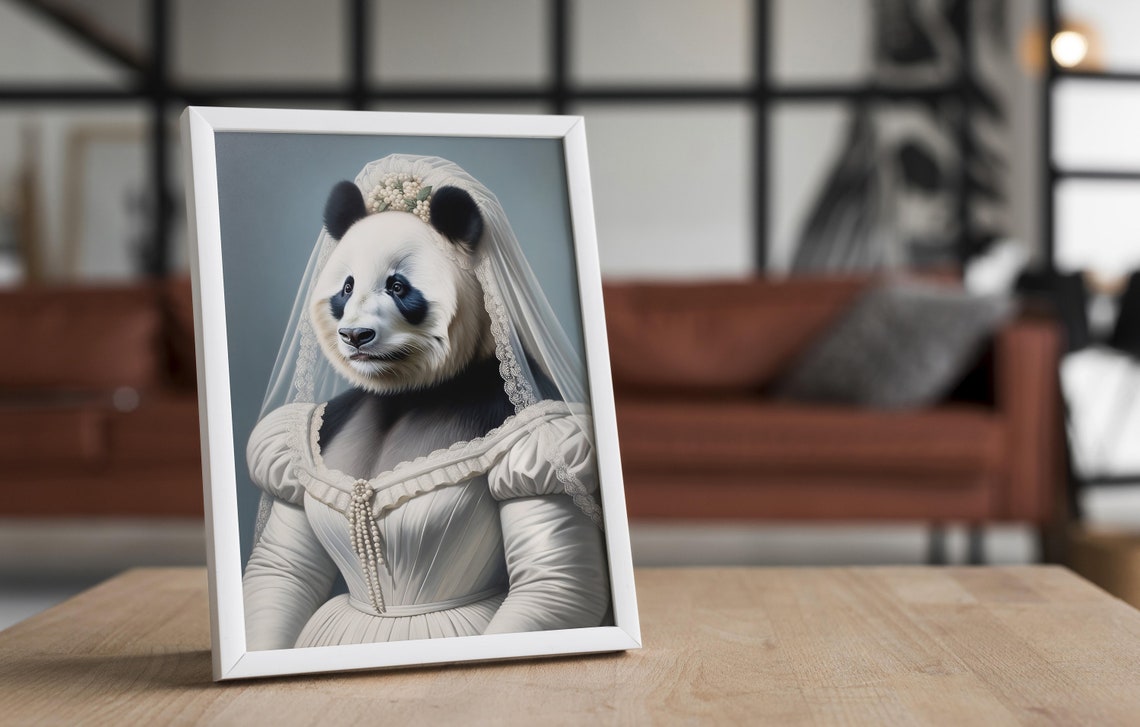 Giant Panda Bride in a Ruffled Wedding Gown with Pearl Tassels Poster - Image 4