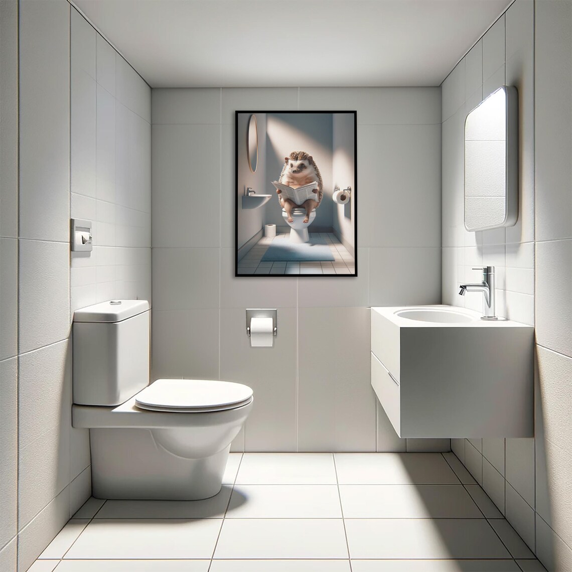 Funny Hedgehog Reading Newspaper On Toilet Cute Bathroom Humor Poster - Image 4