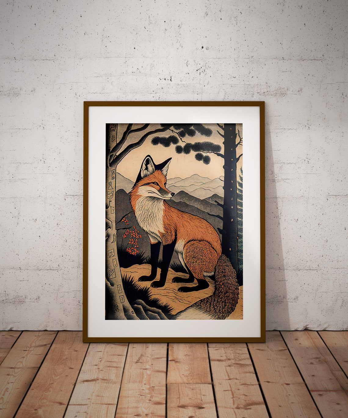 Red Fox Japanese Ukiyo E Style Mountain Vintage Illustration Poster - Image 2