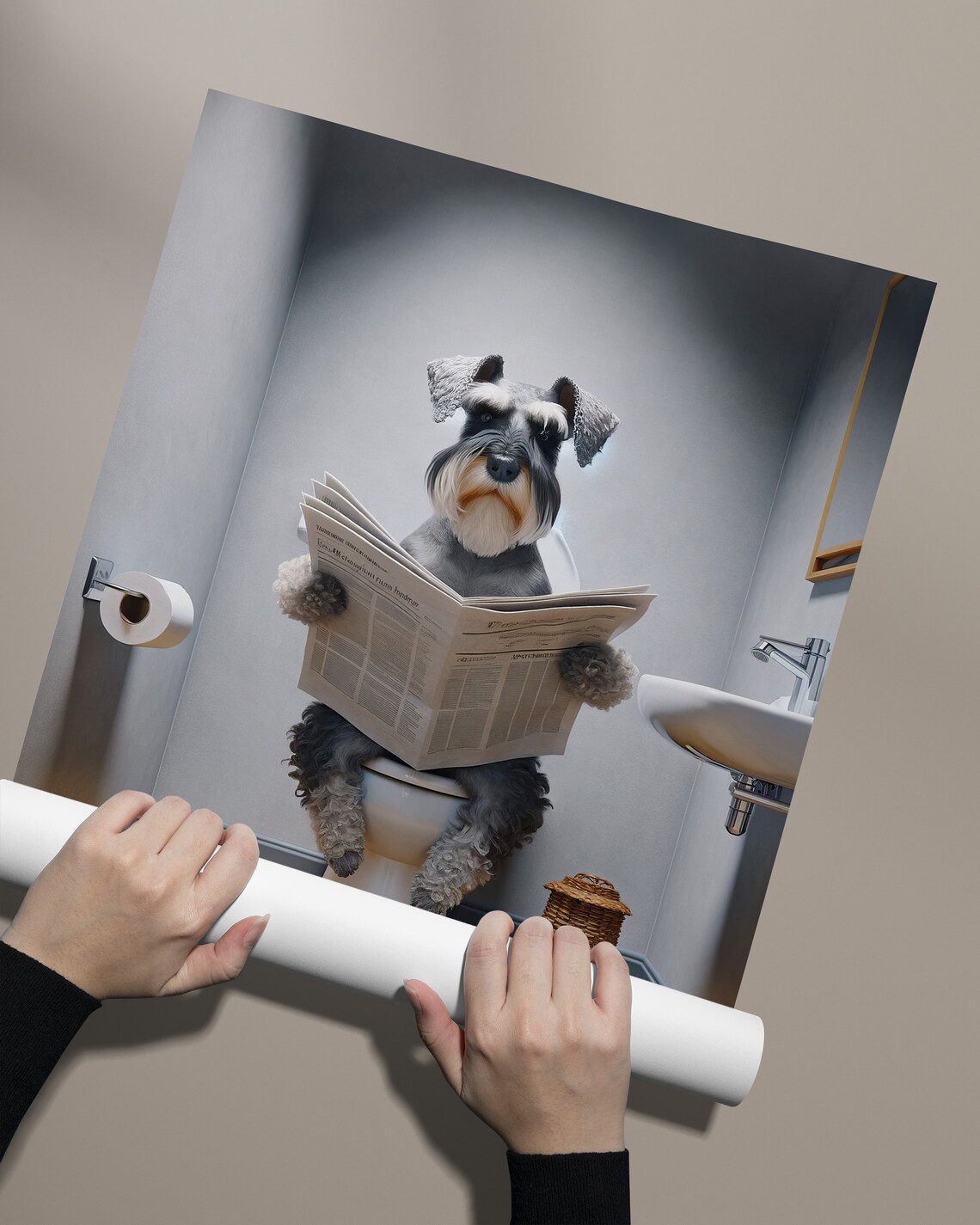 Miniature Schnauzer Reading Newspaper Bathroom Poster - Image 2