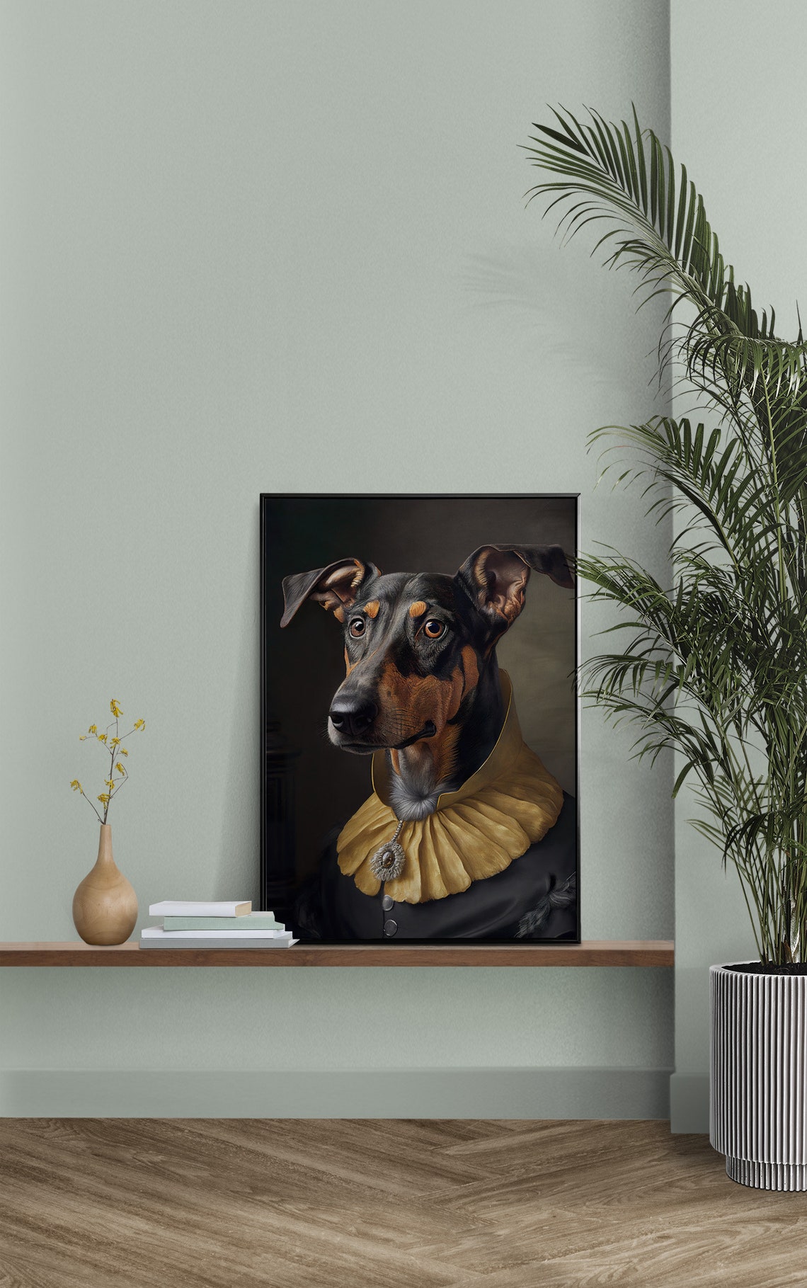 Doberman Baroque Style Portrait Golden Ruff Collar Funny Poster - Image 2