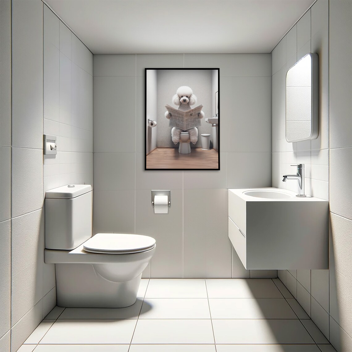 Poodle Reading Newspaper Bathroom Poster Print - Image 4