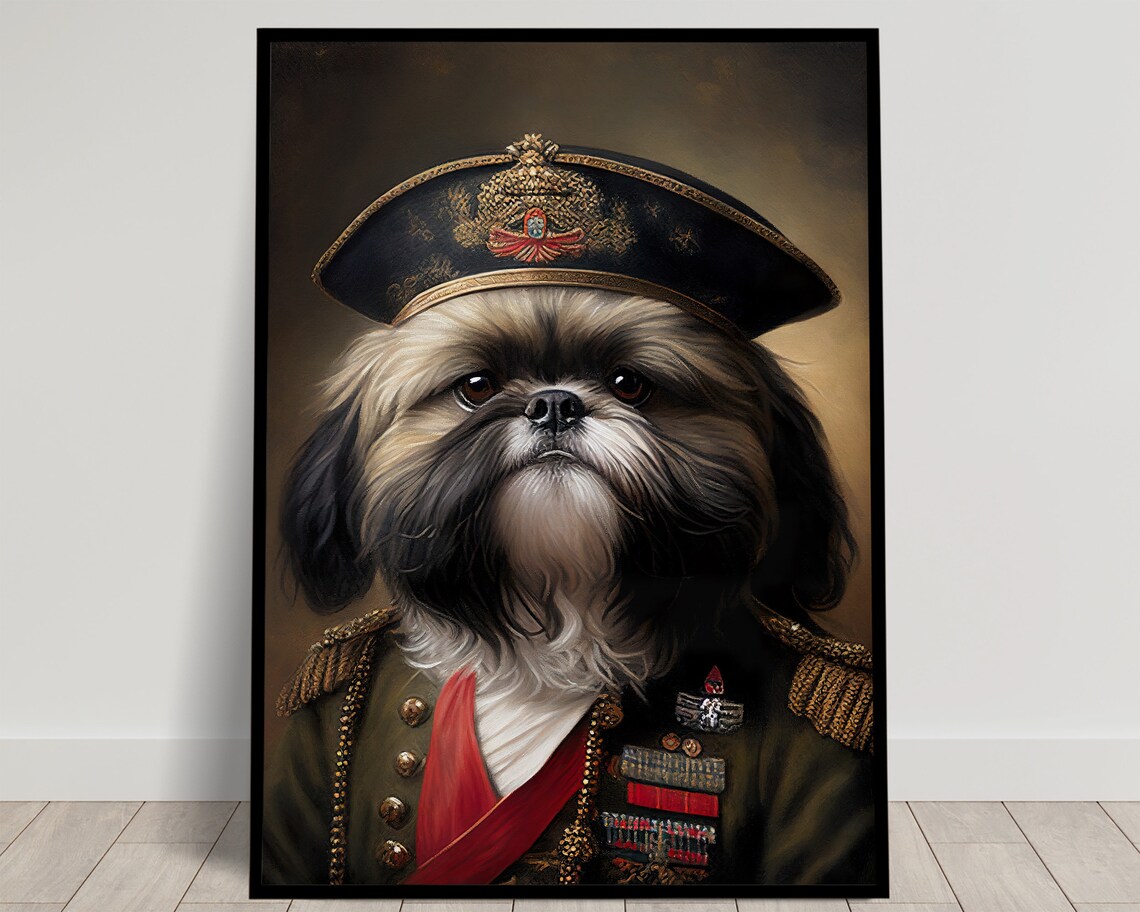 Portrait Of A Shih Tzu In Military Uniform