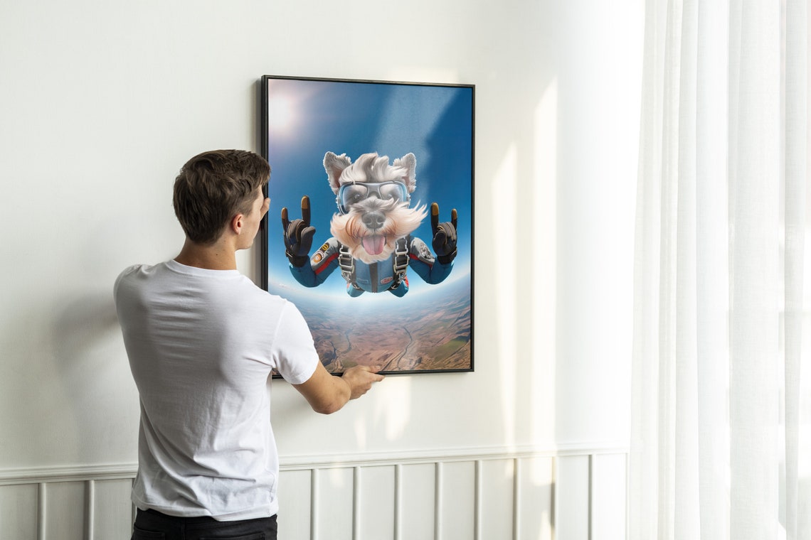 Miniature Schnauzer Skydiving Rock On Sign Epic Freefall Dog Poster - Image 2