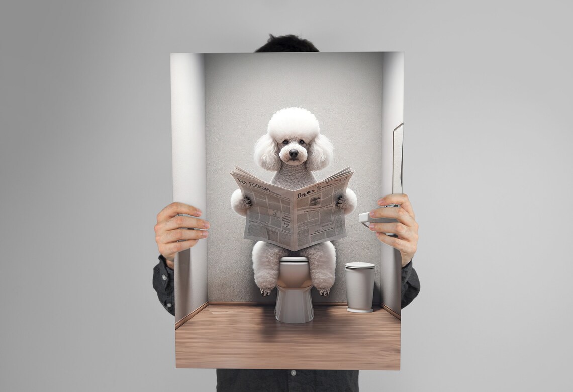 Poodle Reading Newspaper Bathroom Poster Print - Image 3