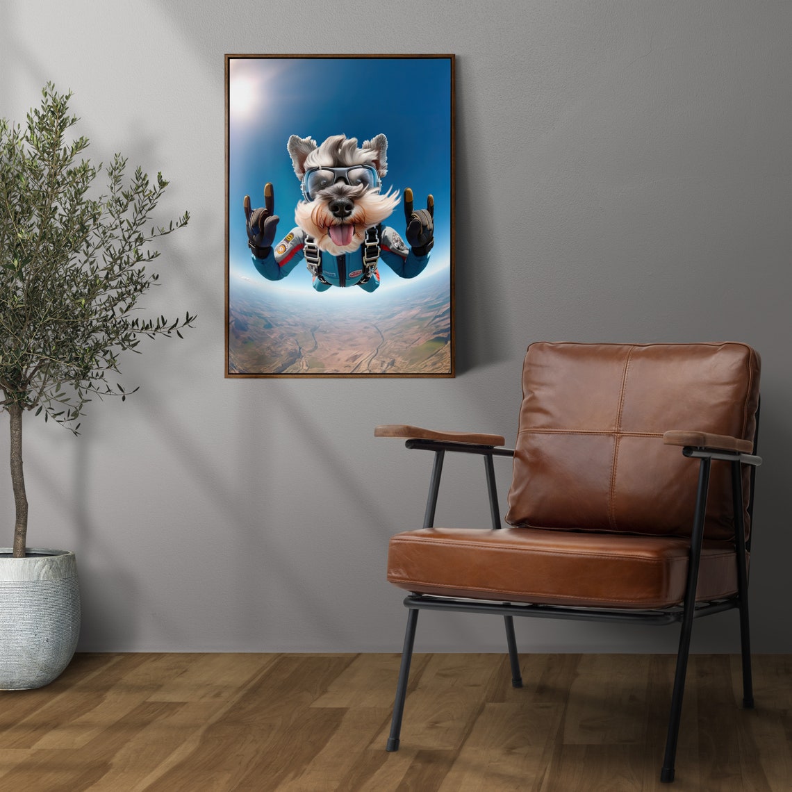 Miniature Schnauzer Skydiving Rock On Sign Epic Freefall Dog Poster - Image 3